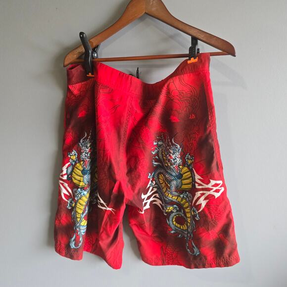 Vintage JNCO Jeans 36 Red Dragon Swimming Shorts Super Rare Swim Shorts Y2K 90s - Picture 2 of 2
